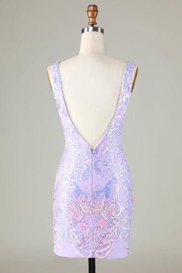 Lavendel Sparkly Tight Homecoming kjole med ryggløs